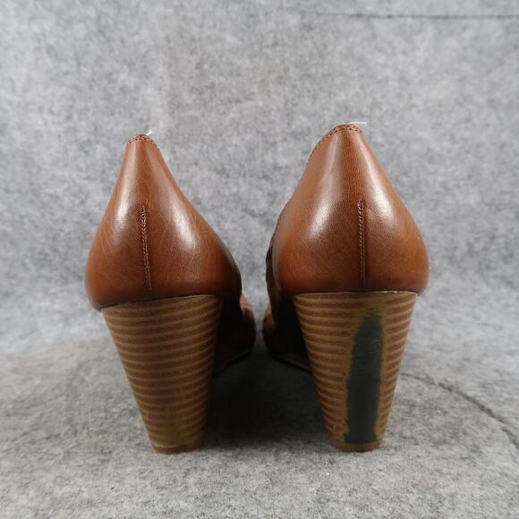 CL by Laundry Shoes Womens 9 Peep Toe Wedges Fashion Perforated Slip On Brown - Picture 5 of 12